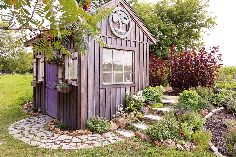 Amish Shed in a Garden Setting
